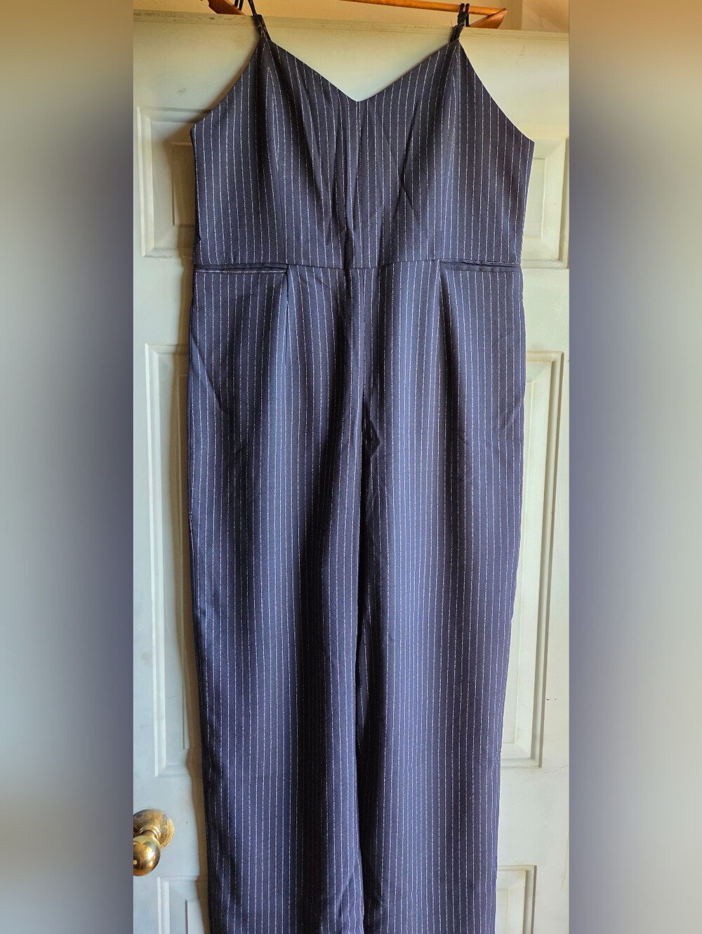 Navy Pinstripe Sleeveless Jumpsuit